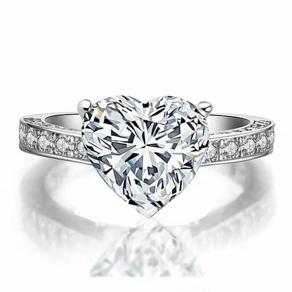 925 Silver Ring Heart Shaped White Sapphire 6ct - Picture 5 of 7